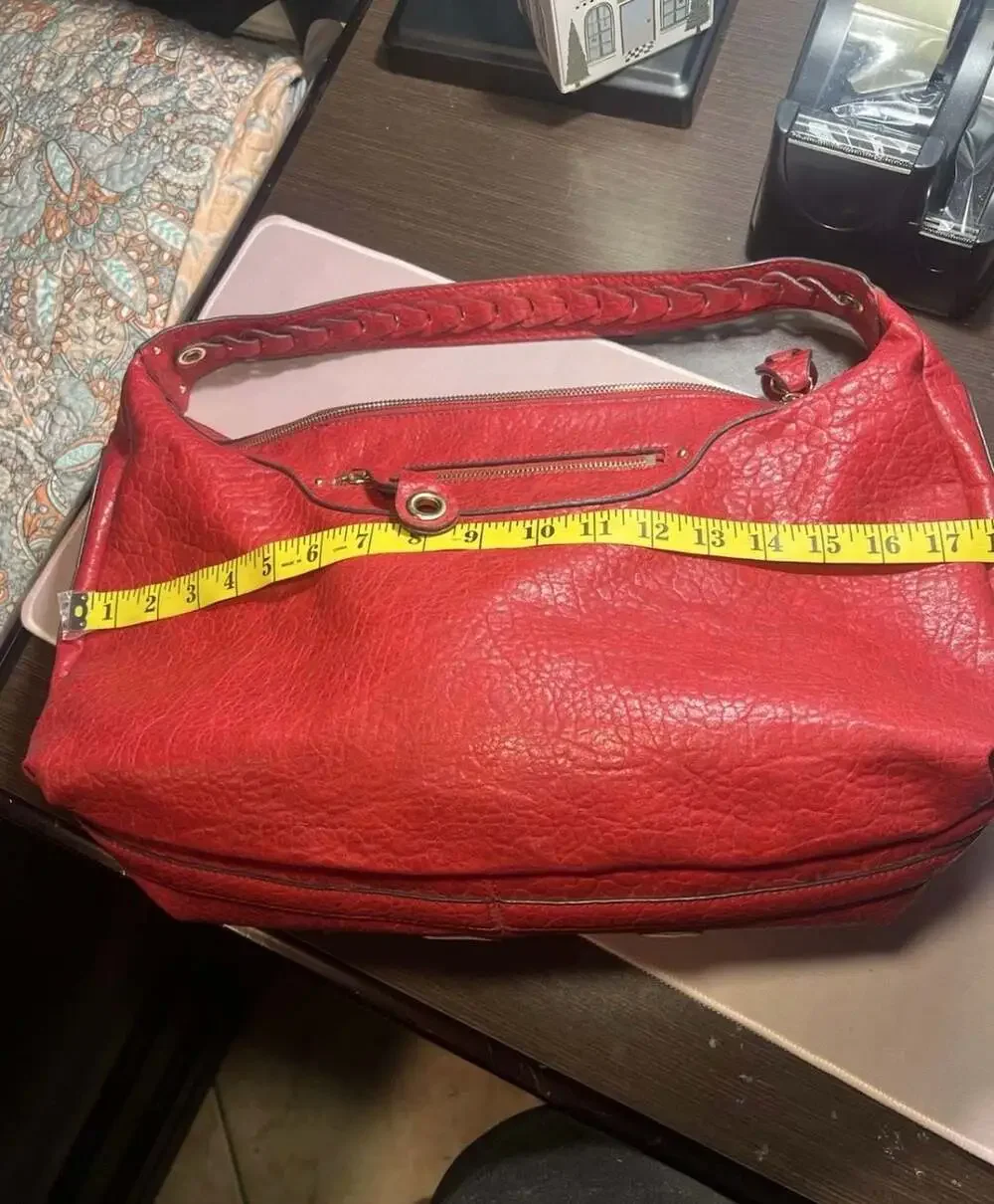 Jessica Simpson Red Textured Leather Hobo Shoulder Bag with Braided Strap